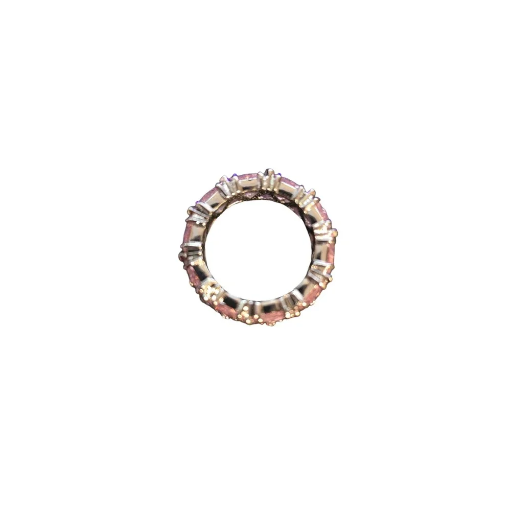 Ring Women 8 Eternity Trillion Cut Pink Cubic Zirconia Silver Tone